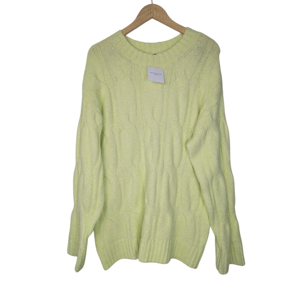 NWT American Eagle Neon Lemon Relaxed Fit Whoa So Soft Cable Knit Sweater